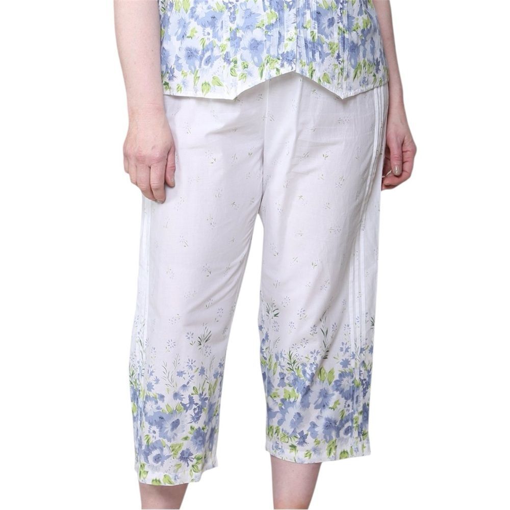 LA CERA White Floral Print Cotton Capris 3X